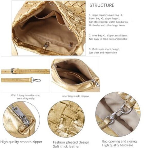 Chic Boston Satchel Woven Vegan Textured Handbags Female Satchel Messenger - Picture 5 of 7